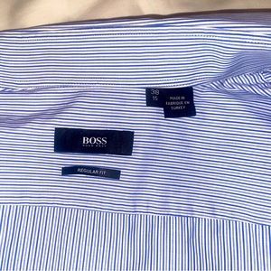 Boss Blue and White Striped Dress Shirt, Regular